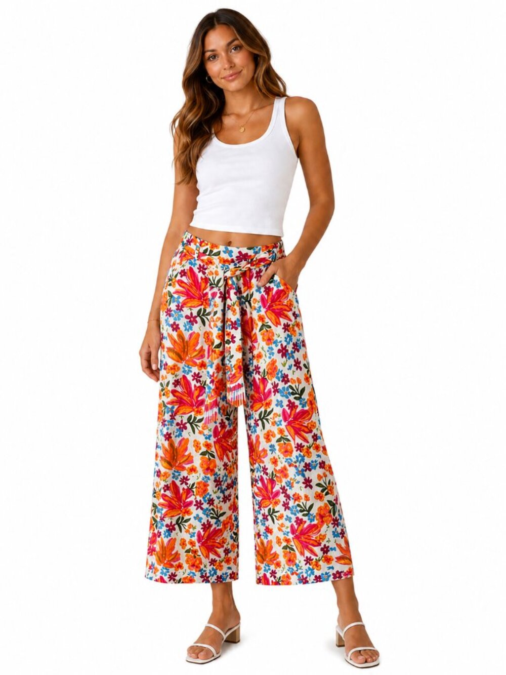 Joie Linen Floral Wide Leg Capris Multicolor Cropped Resort Summer Women 10